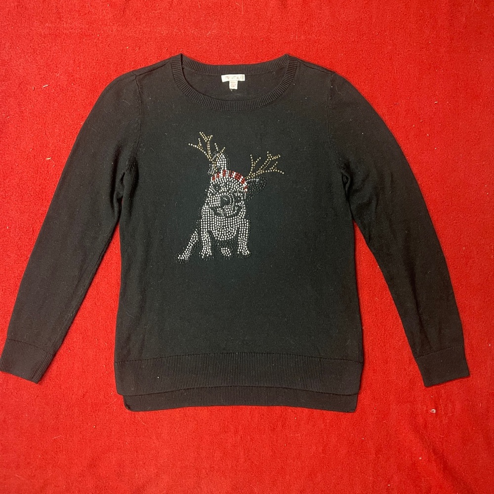 ME.N.U. Nordstrom French Bulldog Christmas Dazzle Pullover Knitted Top Sz 10
